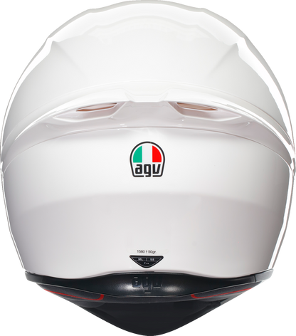 AGV K1 S white helmet for XS size, showcasing its sleek design and safety features for motorcycle riders.