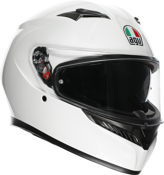 AGV K3 Mono White Helmet with Pinlock lens and advanced ventilation, small size, shown from front angle.