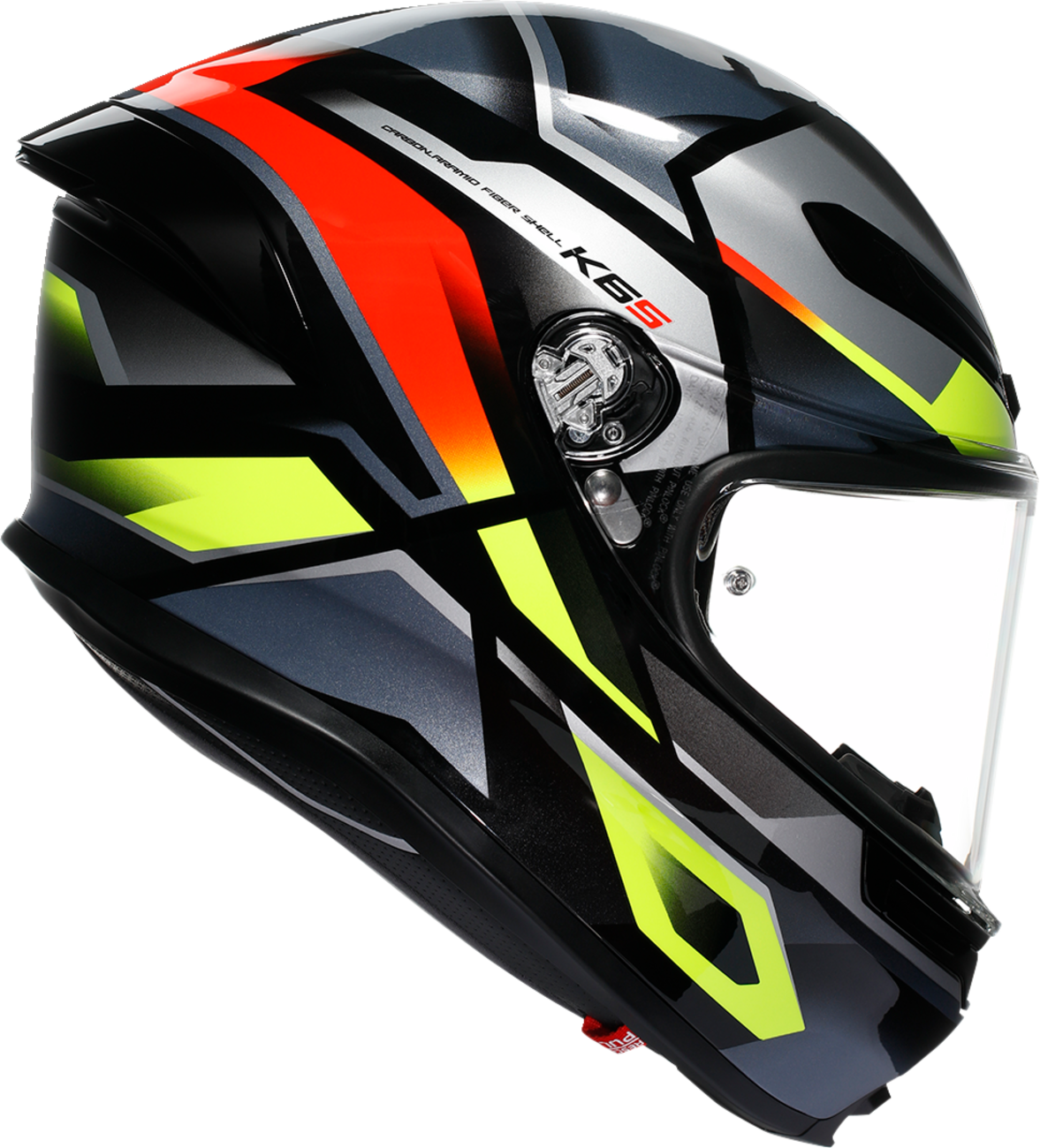 AGV K6 S Erazer motorcycle helmet in black, red, and yellow fluo, large size with aerodynamic design and ventilation features.