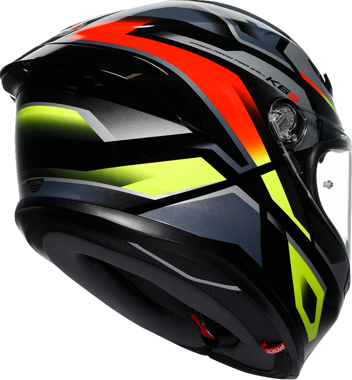 AGV K6 S Erazer motorcycle helmet in black, red, and yellow fluo with large size, featuring aerodynamic design and ventilation.