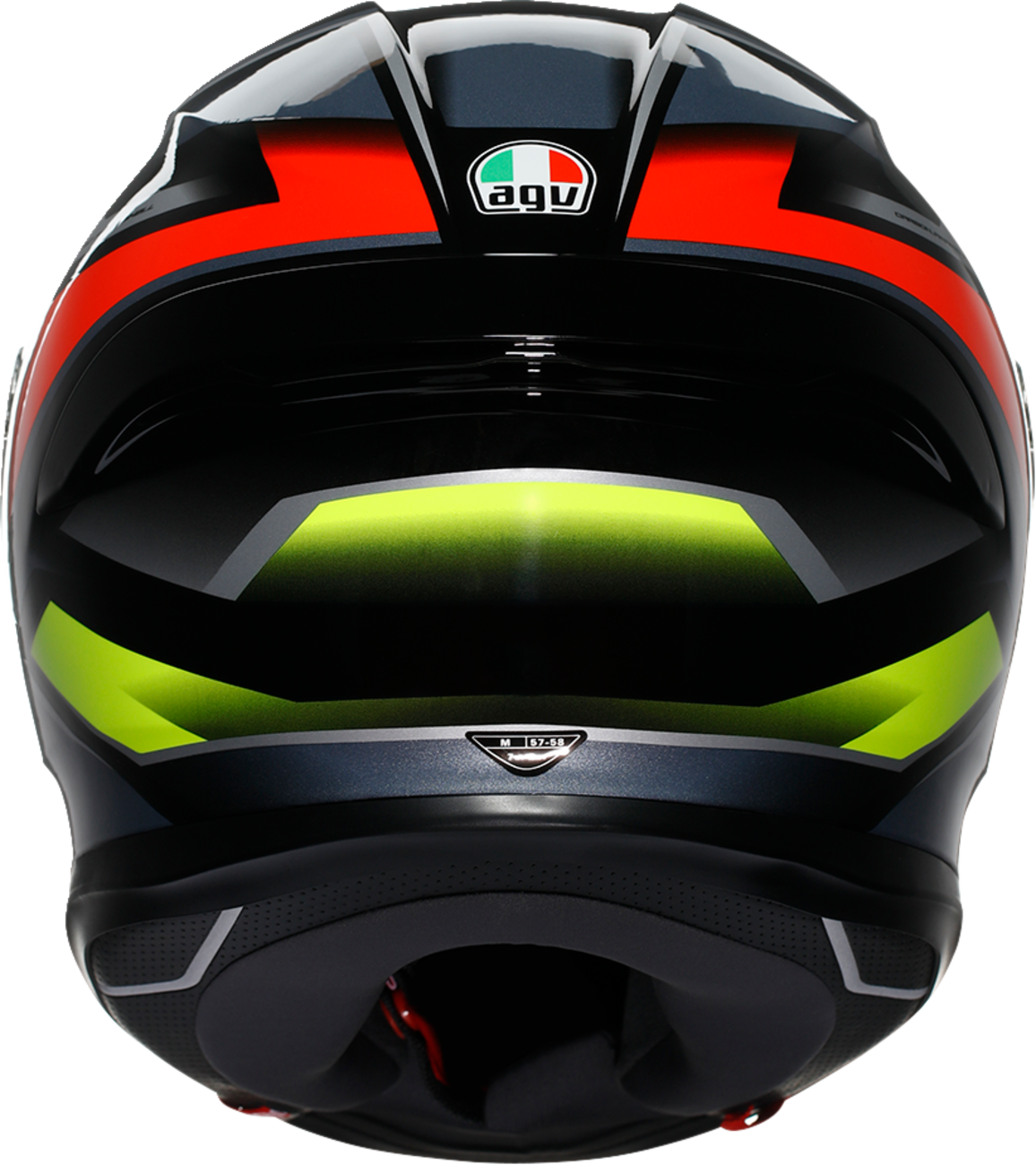AGV K6 S Erazer motorcycle helmet in black, red, and yellow fluo with large size, featuring aerodynamic design and visor.