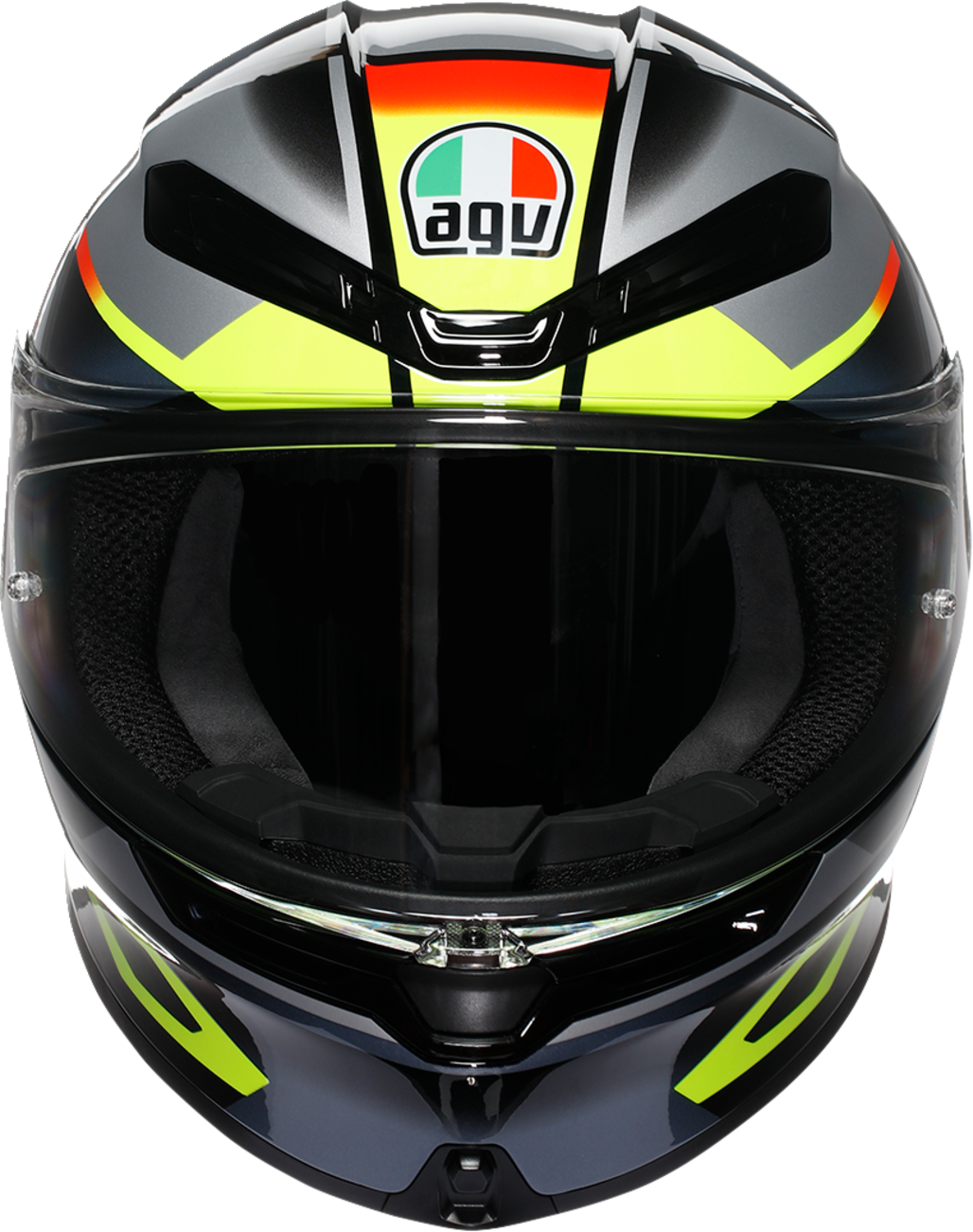 AGV K6 S Erazer motorcycle helmet in black, red, and yellow fluo with large size, featuring aerodynamic design and ventilation.