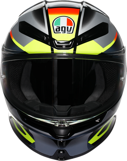 AGV K6 S Erazer motorcycle helmet in black, red, and yellow fluo with large size, featuring aerodynamic design and ventilation.