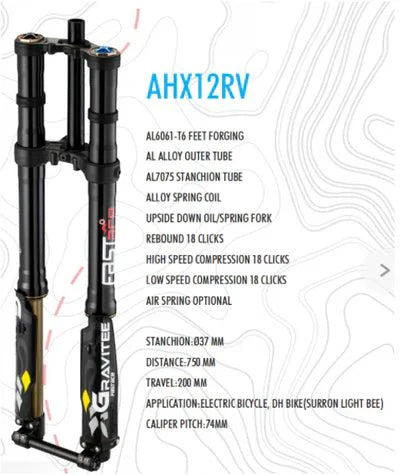 AHX12RV (3.0) FastAce Gravitee Fork for E-Moto. Surron, E-Ride Pro, Talaria