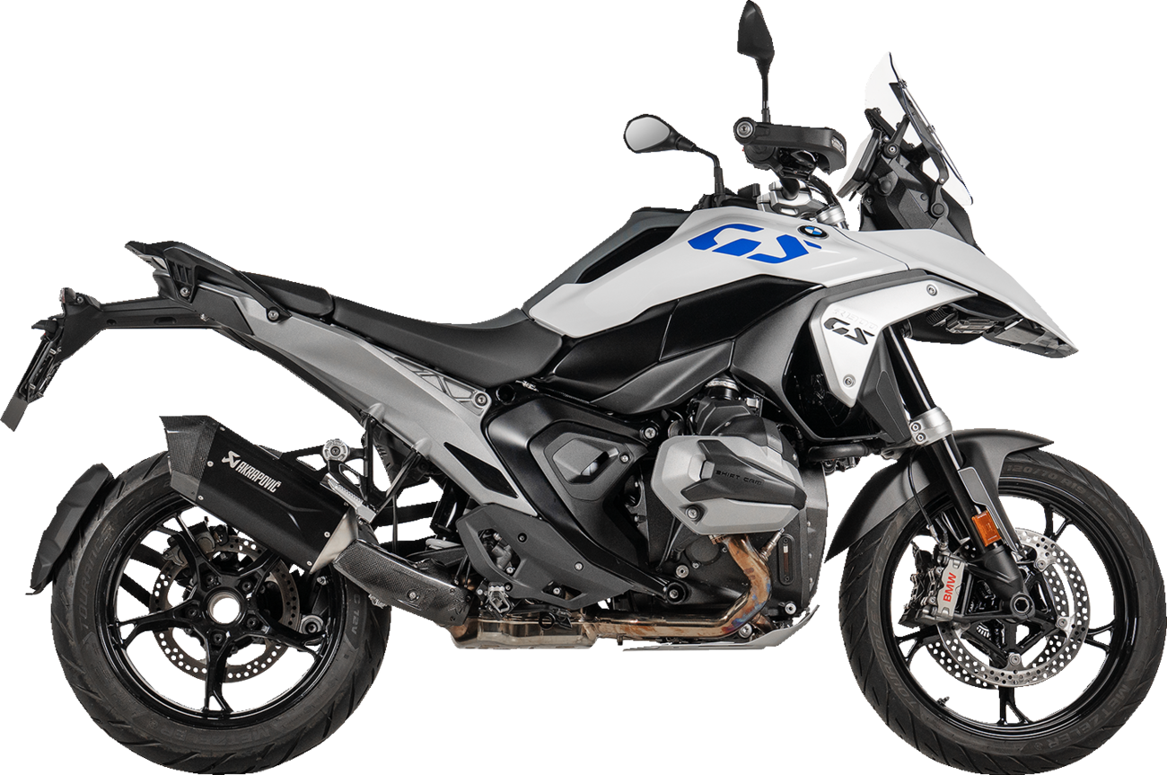 AKRAPOVIC carbon fiber heat shield for BMW R1300GS motorcycle, designed to protect engine and exhaust components.
