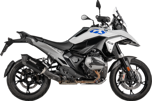 AKRAPOVIC carbon fiber heat shield for BMW R1300GS motorcycle, designed to protect engine and exhaust components.