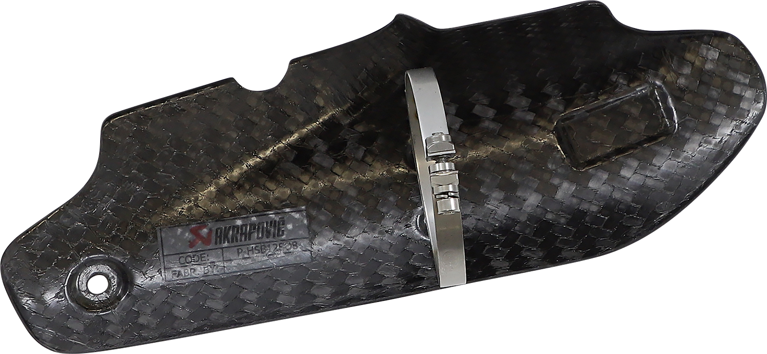 AKRAPOVIC heat shield P-HSB12SO8 for enhanced exhaust protection, showing the sleek metal design and mounting features.