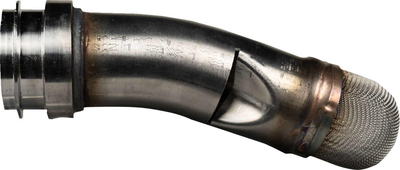 AKRAPOVIC noise damper insert for Evolution Line KX450 and KX450X motorcycle exhaust systems, shown installed on the exhaust.