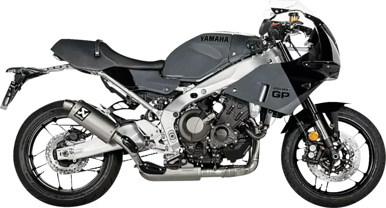 AKRAPOVIC Racing Line titanium exhaust system for Yamaha XSR 900, showcasing the sleek, high-performance motorcycle exhaust design.