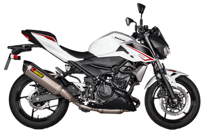 AKRAPOVIC Slip-On Line Muffler in titanium, designed for enhanced motorcycle performance, featuring a sleek, polished finish.