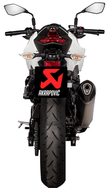 AKRAPOVIC Slip-On Line Muffler in titanium, designed for enhanced motorcycle performance, with sleek metallic finish.
