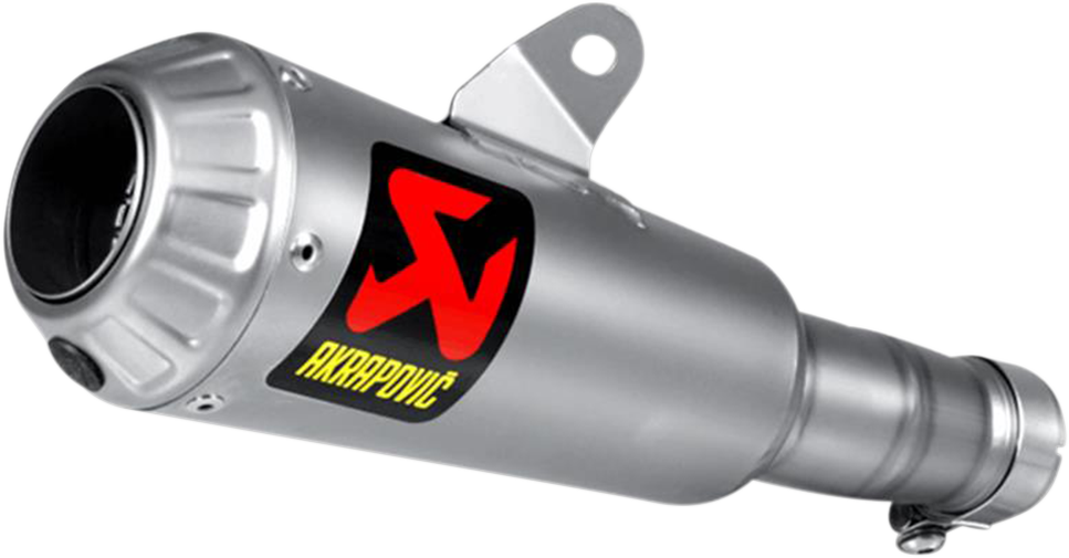 AKRAPOVIC slip-on line muffler in titanium for Yamaha YZF-R6 motorcycle, featuring sleek design and exhaust outlet.
