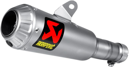 AKRAPOVIC slip-on line muffler in titanium for Yamaha YZF-R6 motorcycle, featuring sleek design and exhaust outlet.