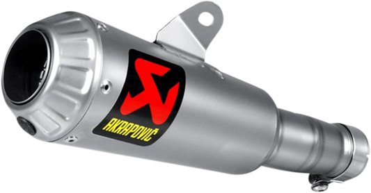AKRAPOVIC slip-on line muffler in titanium for Yamaha YZF-R6 motorcycle, featuring sleek design and exhaust outlet.