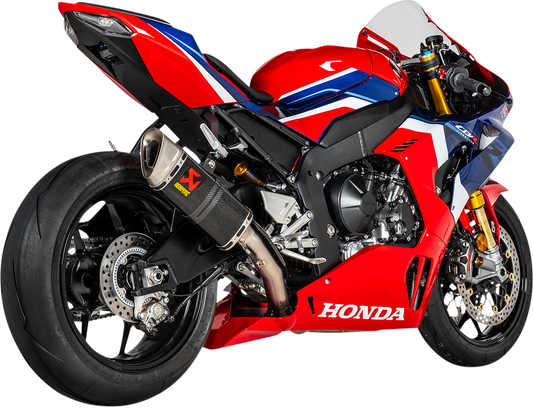 AKRAPOVIC titanium and carbon fiber muffler S-H10SO24-APC with sleek finish, designed for enhanced exhaust performance.