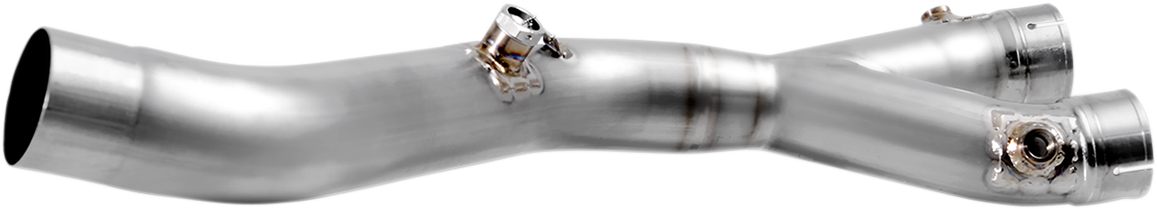AKRAPOVIC titanium link pipe for Yamaha R1 L-Y10SO17, showcasing the lightweight, durable exhaust component for enhanced motorcycle performance.