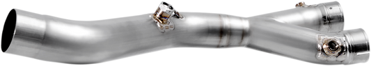 AKRAPOVIC titanium link pipe for Yamaha R1 L-Y10SO17, showcasing the lightweight, durable exhaust component for enhanced motorcycle performance.