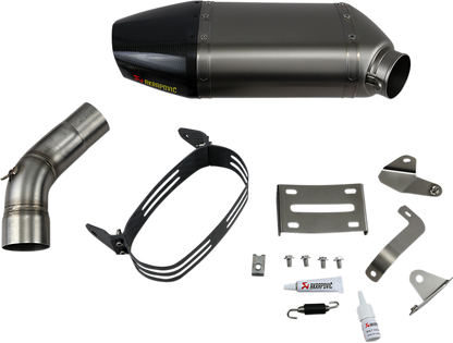 AKRAPOVIC titanium motorcycle muffler S-K6SO5-HACT with sleek, metallic finish and branding for enhanced motorcycle performance.