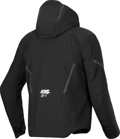Alpinestars Aeroshell waterproof jacket in black, 3XL size, softshell design for riders with a sleek, style-focused look.