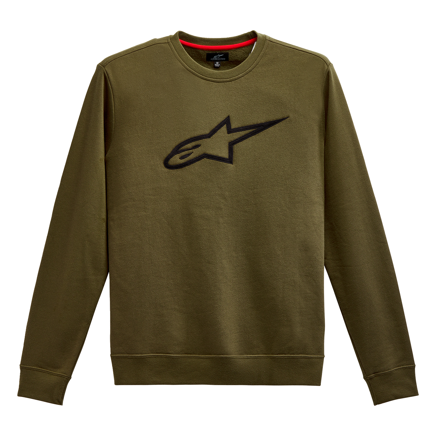 Alpinestars Ageless Crew Fleece in 2XL Military and Black, made of comfortable cotton-polyester blend, displayed flat.