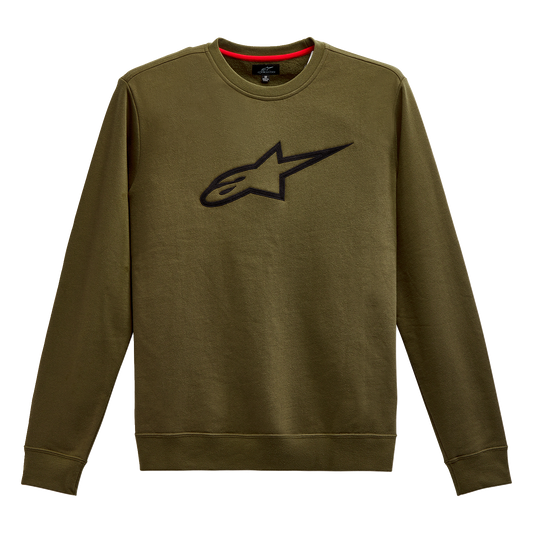 Alpinestars Ageless Crew Fleece in 2XL Military and Black, made of comfortable cotton-polyester blend, displayed flat.