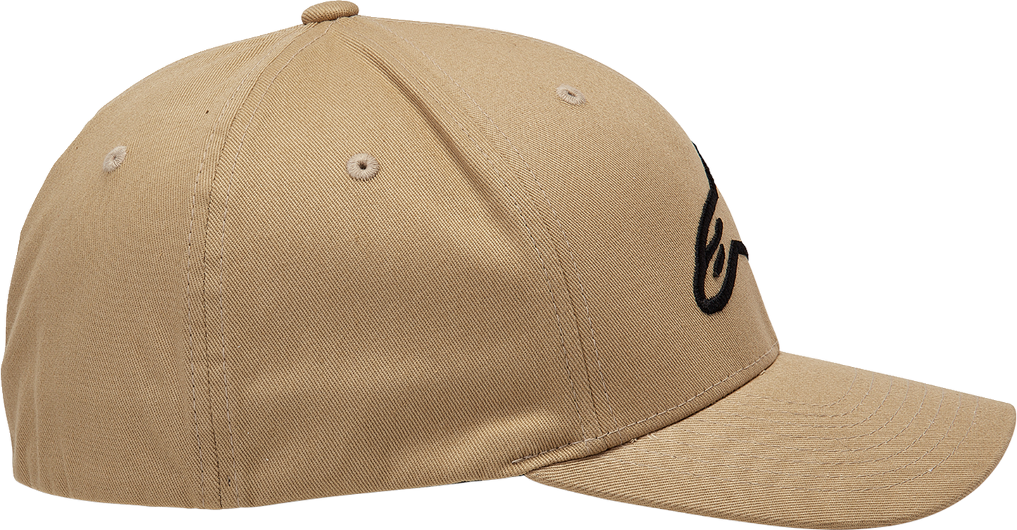 Alpinestars Ageless Curve Hat in Sand and Black, small/medium size, with curved brim and adjustable strap.