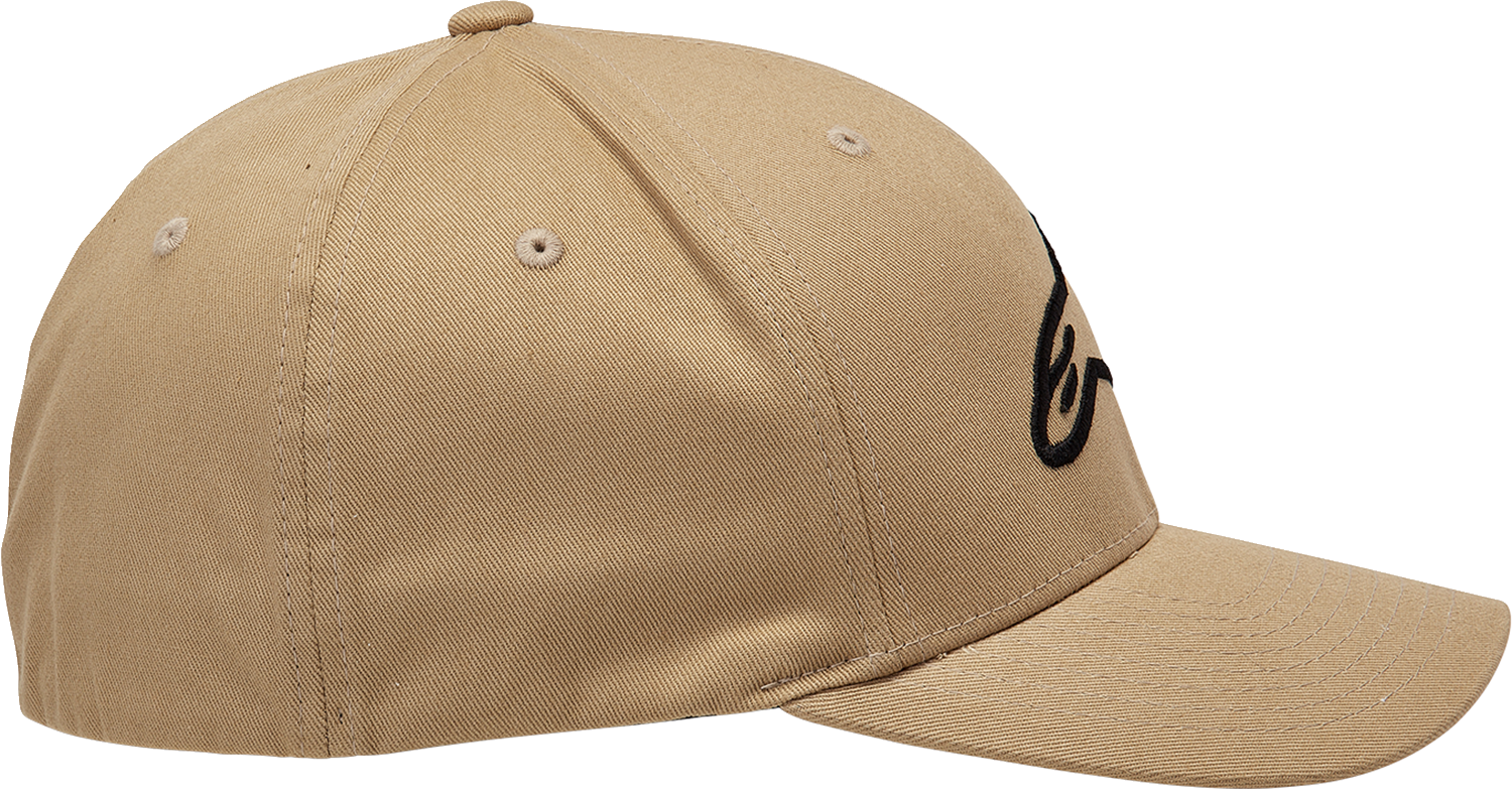 Alpinestars Ageless Curve Hat in Sand and Black, small/medium size, with curved brim and adjustable strap.