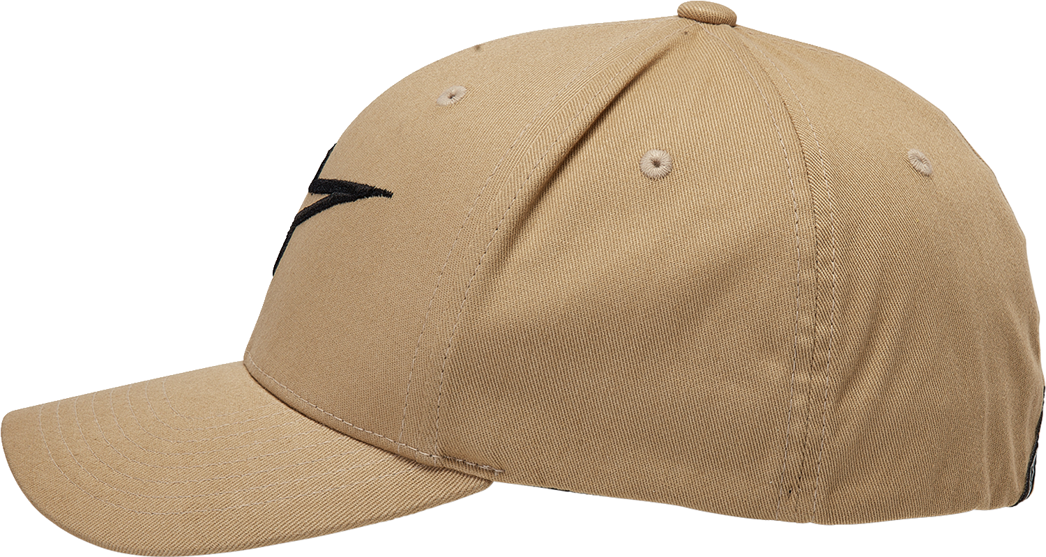Alpinestars Ageless Curve Hat in sand and black, small/medium size, featuring a curved brim and adjustable strap.