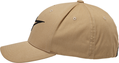 Alpinestars Ageless Curve Hat in sand and black, small/medium size, featuring a curved brim and adjustable strap.