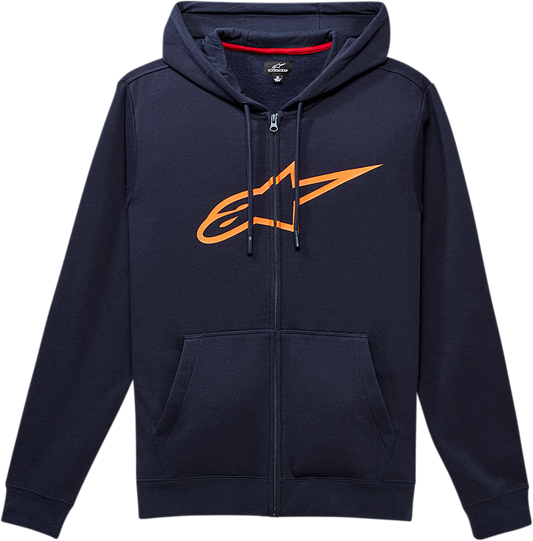 Alpinestars Ageless II Zip Hoodie in navy and orange, size XL, featuring a front zipper and casual fit.