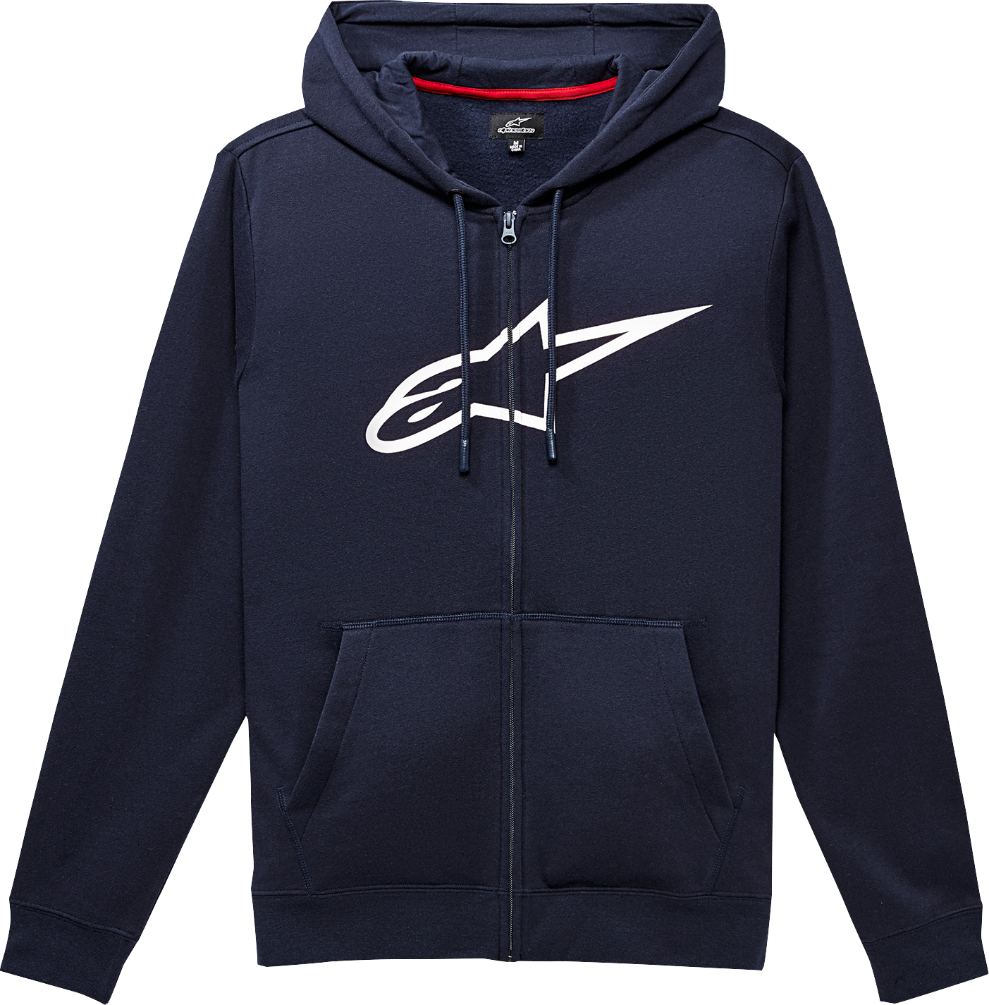 Alpinestars Ageless II Zip Hoodie in navy and white, size large, featuring a casual fit with brand logo details.