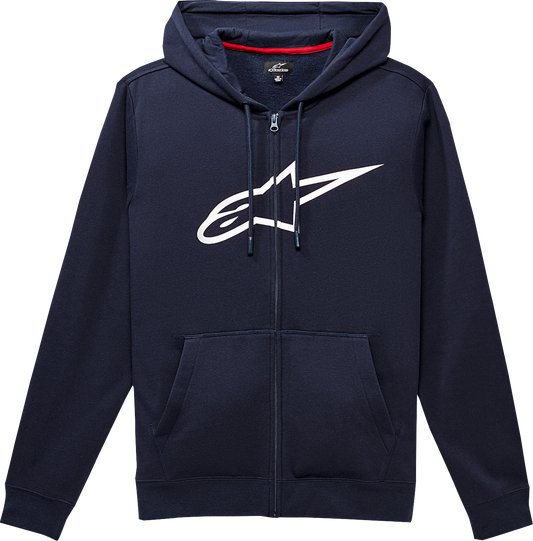 Alpinestars Ageless II Zip Hoodie in navy and white, size large, featuring a casual fit with brand logo details.