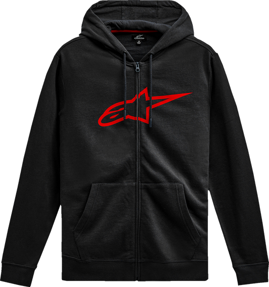 Alpinestars Ageless V3 Zip Hoodie in black and red, large size, featuring a comfortable cotton-poly blend and stylish details.
