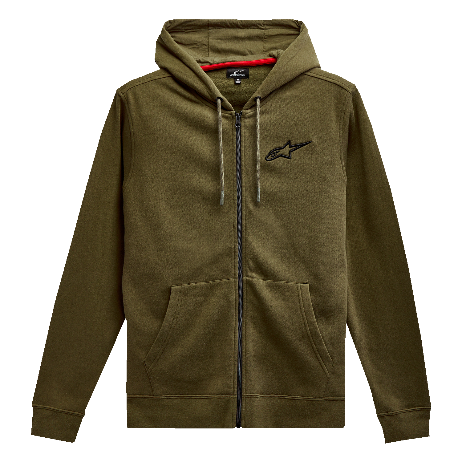 Alpinestars Ageless Zip Hoodie 2XL in military black shown with front view, featuring a zip-up style and hooded design.