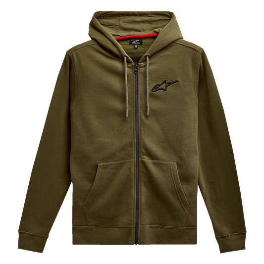 Alpinestars Ageless Zip Hoodie 2XL in military black shown with front view, featuring a zip-up style and hooded design.