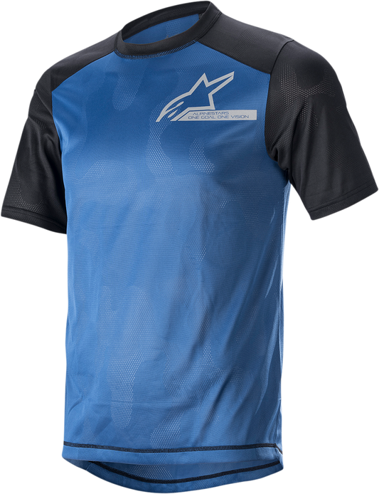 ALPINESTARS, Alpinestars Alps 4.0 V2 Short-Sleeve Jersey - Blue, Black & Light Gray, Small (Part #1765922-7318-SM)