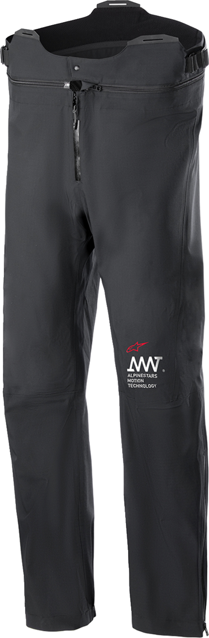 Alpinestars AMT Storm Gear Drystar XF waterproof motorcycle riding pants in medium, featuring reinforced knee areas and adjustable waist.