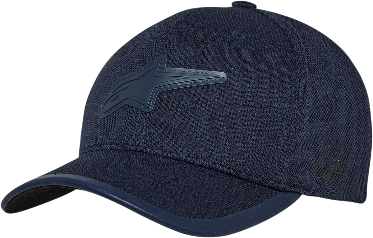 Alpinestars Astound Tech Hat in navy, large/XL, featuring a structured design with logo embroidery, front view.