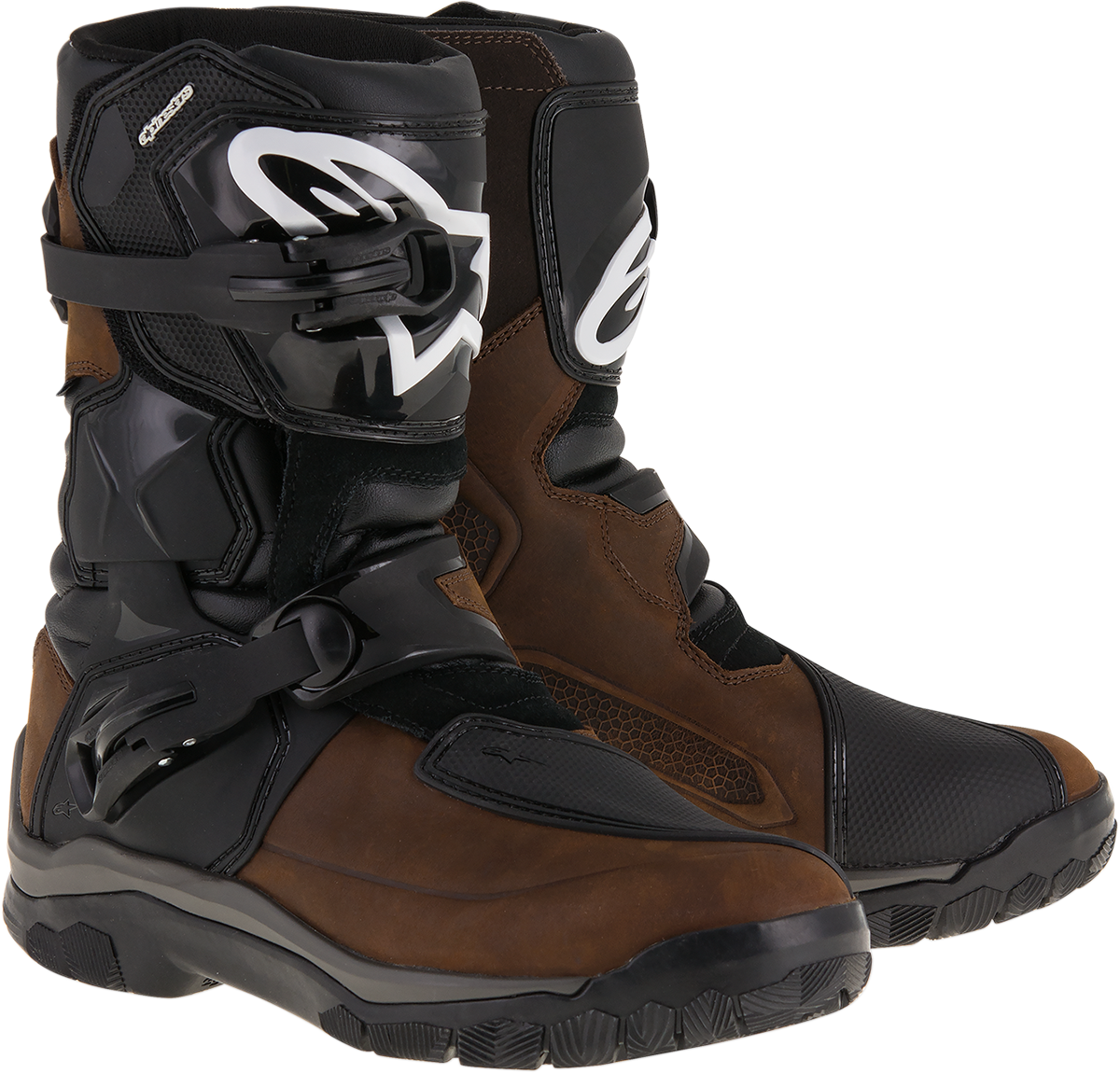 Alpinestars Belize Drystar® Boots in oiled brown with advanced support and weather resistance, US 7 / EU 39, on display.
