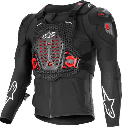 Alpinestars Bionic XTR Plasma Protection Jacket in black, red, and white, medium size, with protective armor visible on the shoulders and chest.