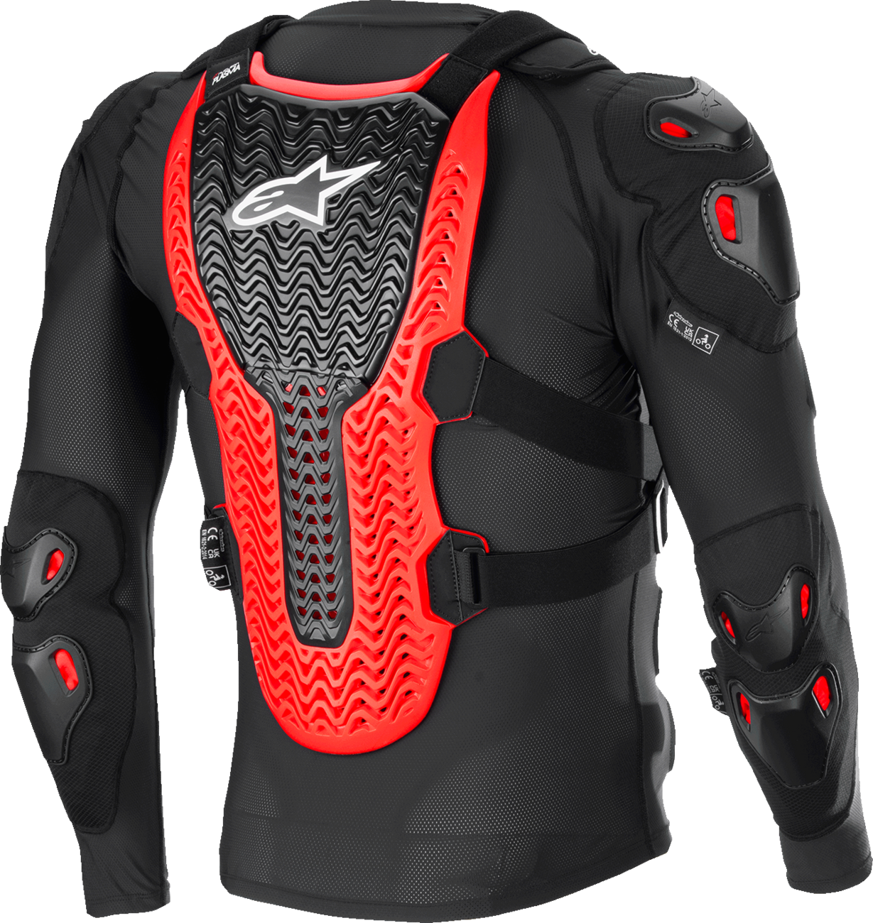 Alpinestars Bionic XTR Plasma Protection Jacket in black, red, and white, medium size, with armored panels and sleek design.