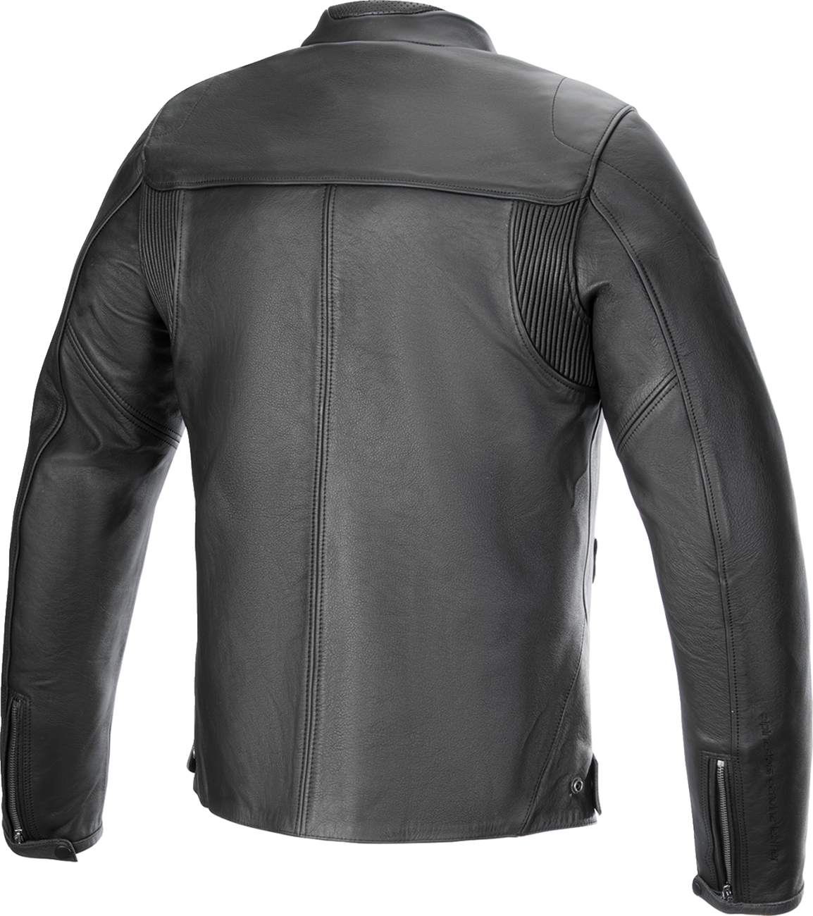 Alpinestars Blacktrack leather jacket in black, small size, featuring sleek design and branded details on the front.