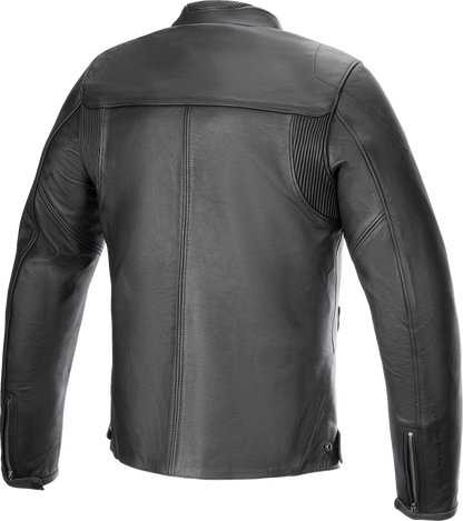 Alpinestars Blacktrack leather jacket in black, small size, featuring sleek design and branded details on the front.