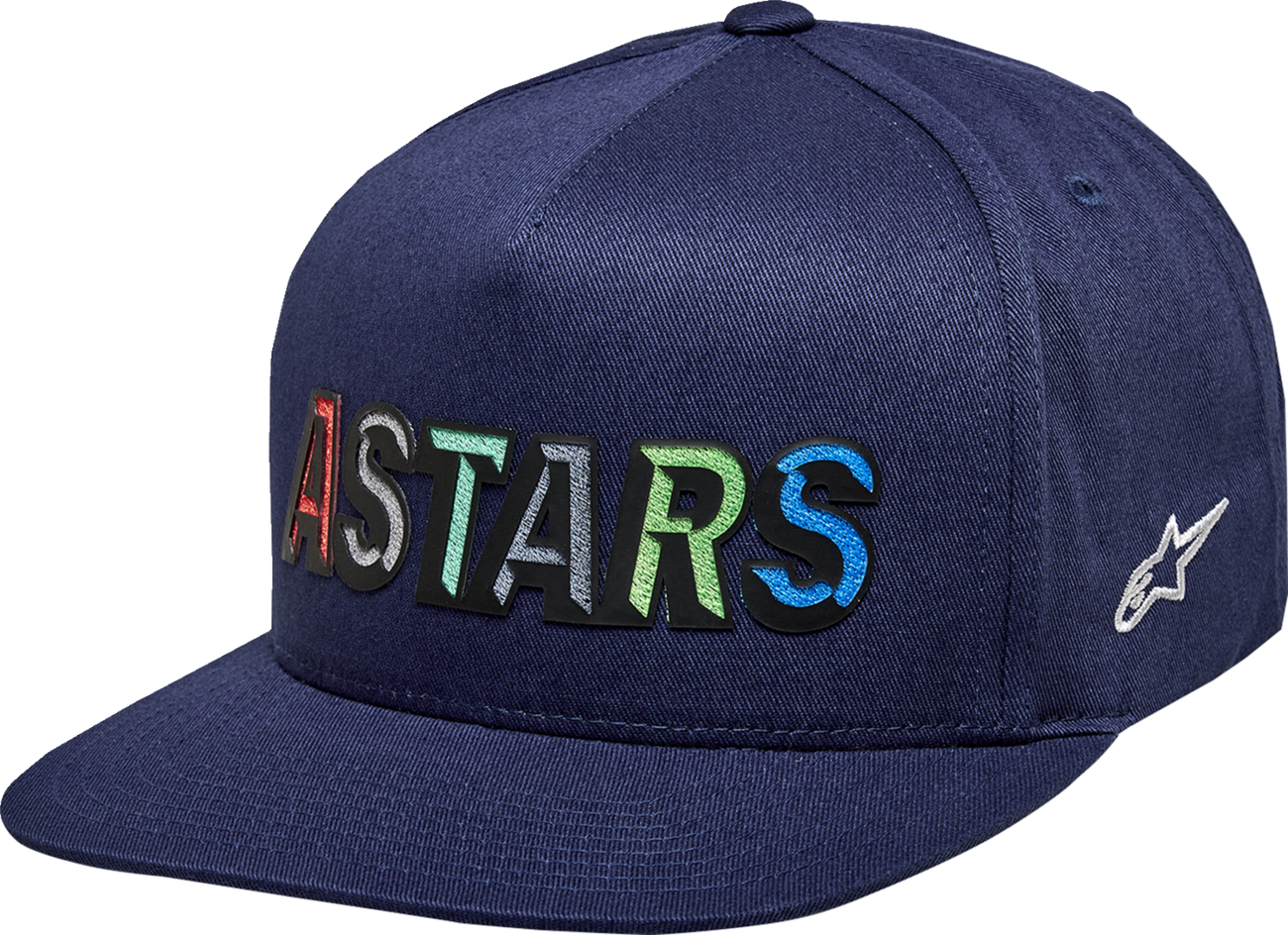 Alpinestars Candy Hat in navy with embroidered logo, ripstop tiger camo fabric, one size adjustable, casual streetwear style.