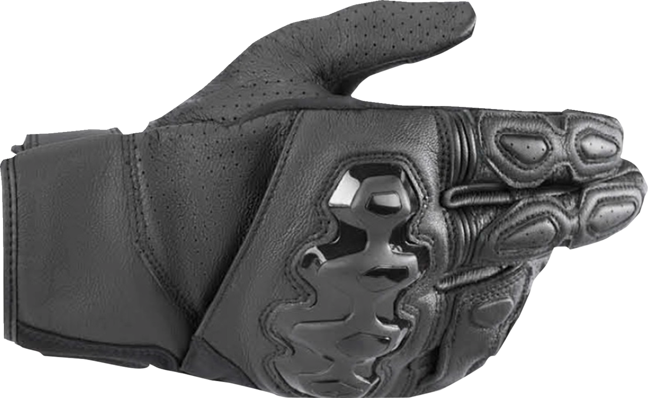 Alpinestars Celer V3 leather motorcycle gloves in black, medium size, with reinforced knuckles and adjustable wrist strap.