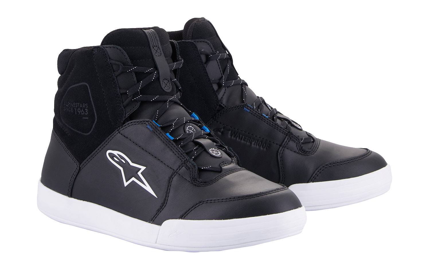 Alpinestars Chrome waterproof shoes in black and white, US size 10, EU 43, with sleek design and sturdy sole.
