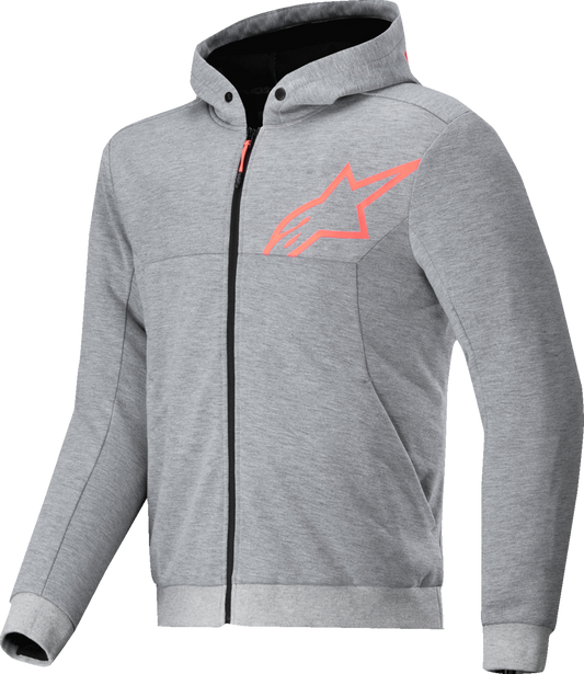 Alpinestars Chrome v2 Sport Hoodie in Heather Gray and Red Fluo, large size, featuring the brand's logo and sporty design.