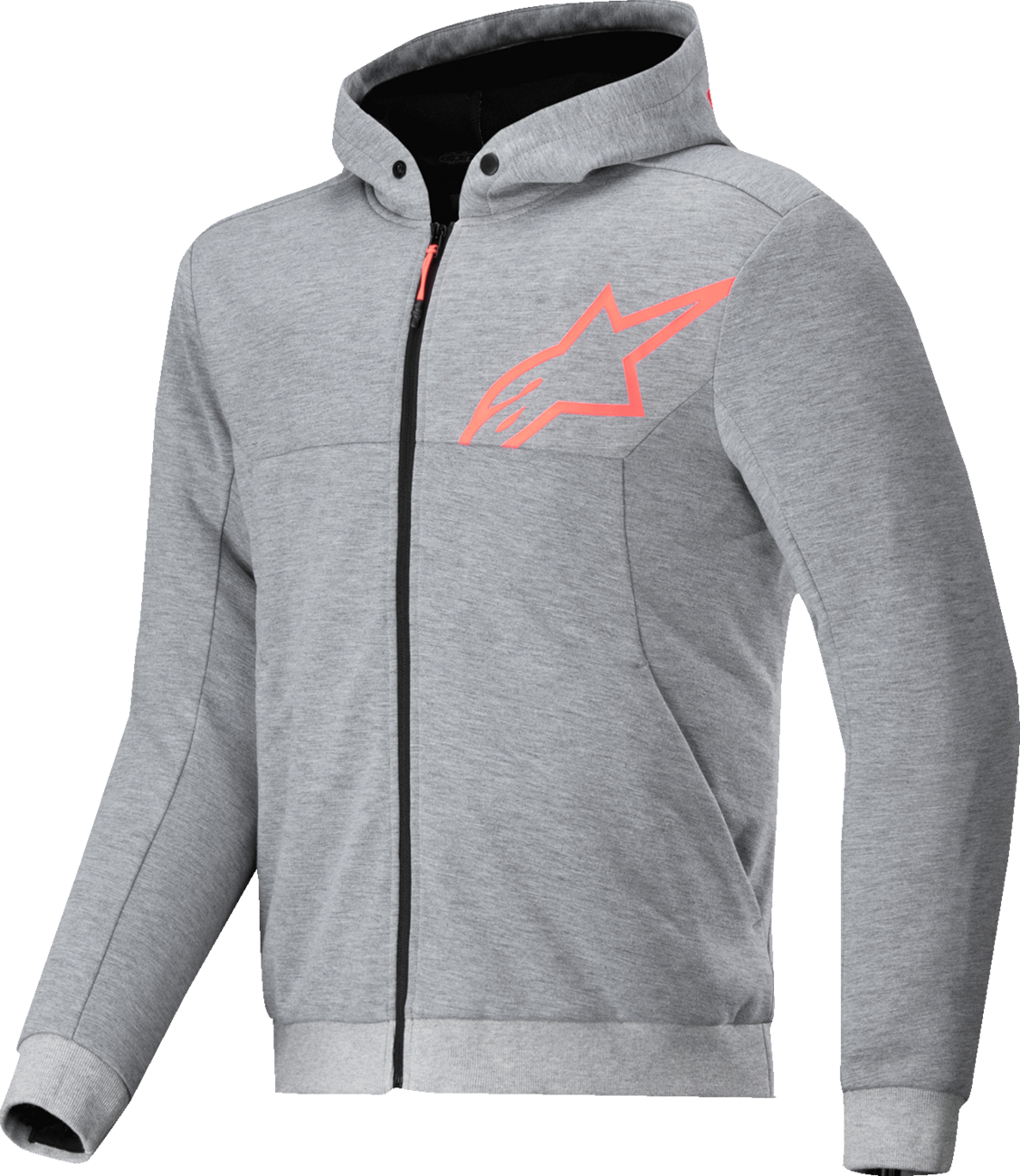 Alpinestars Chrome v2 Sport Hoodie in Heather Gray and Red Fluo, XL, featuring a stylish motorcycle riding design and comfortable fit.