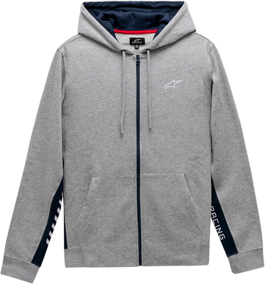 Alpinestars Claim Heather Gray Hoodie in large size with zip front fleece and logo graphics, casual and comfortable outerwear.