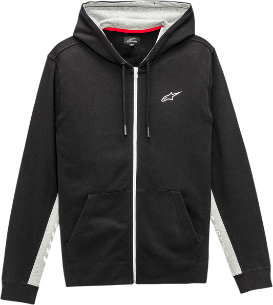Alpinestars Claim Hoodie in black, size large, featuring the brand logo on the front, made of soft fabric for casual wear.